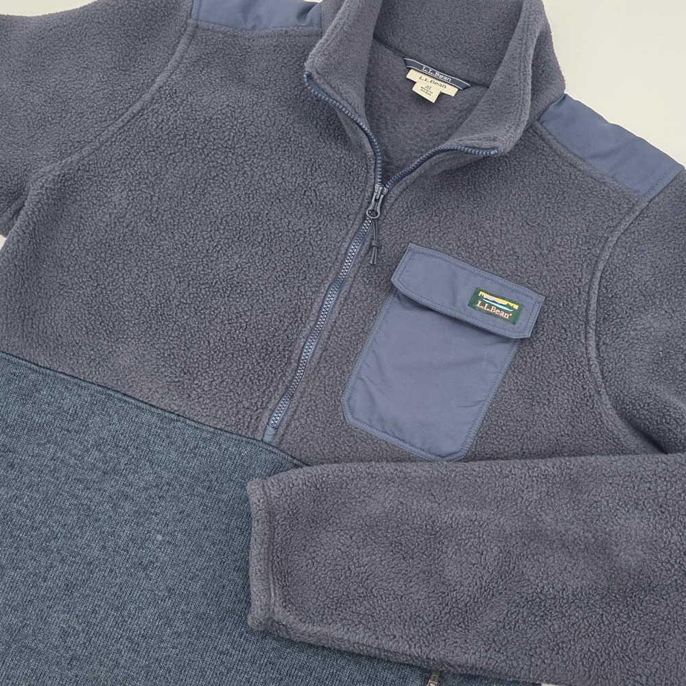 LL BEAN 1/4 ZIP SWEATSHIRT WOMENS MEDIUM BLUE FLEECE COLOR BLOCK PULLOVER POCKET